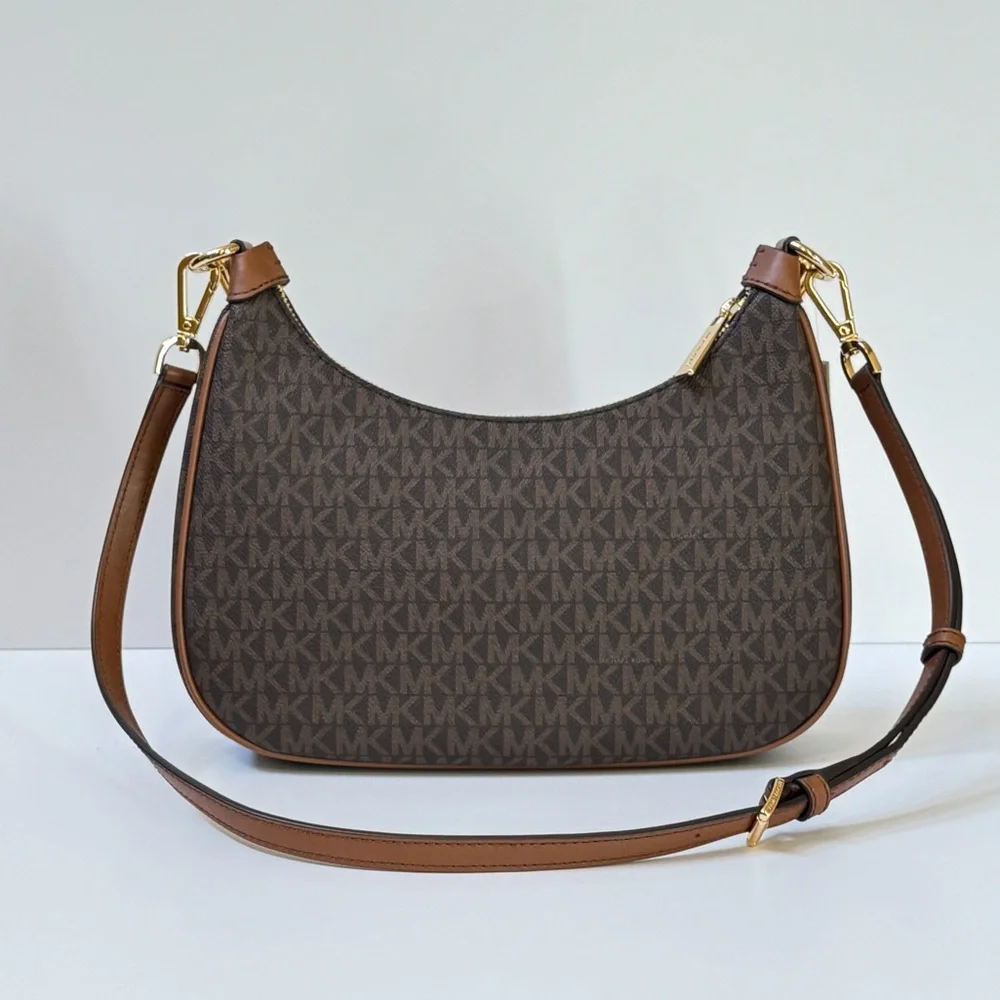 Michael Kors Cora Large Pouchette Shoulder Chain Crossbody Bag MK Brown_6